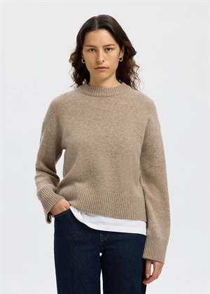 Cille Cashmere blend ls o-neck strik Irish Cream Selected Femme